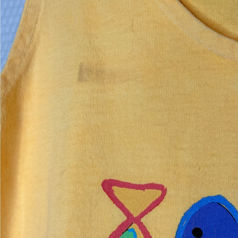Vintage Fresh Produce Yellow Tank Top and Short Set with Colorful Fish Design - Picture 6 of 12